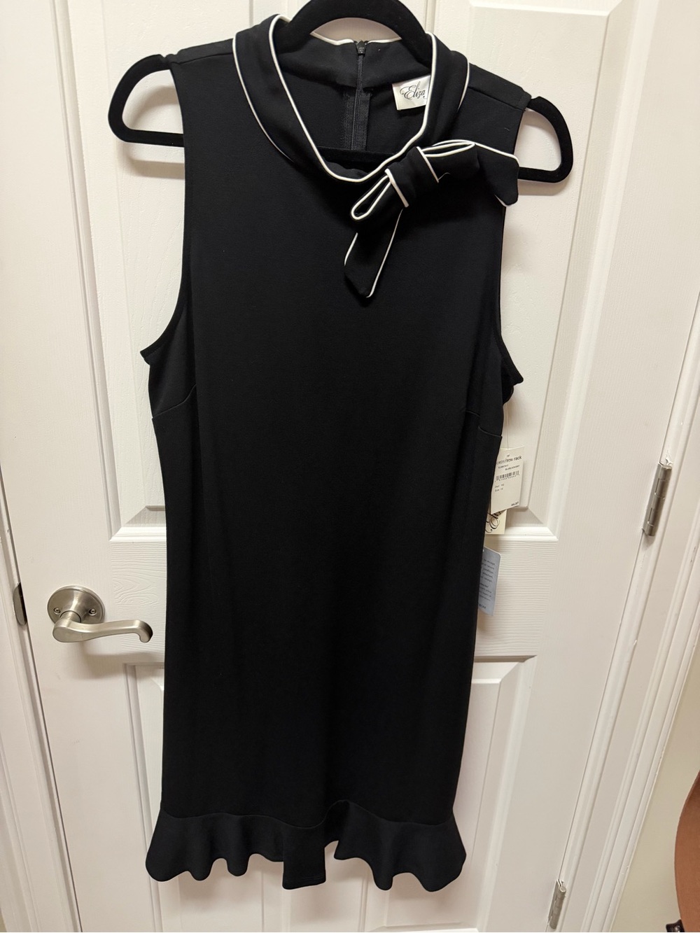 Eliza J Black Sleeveless Tunic with White-Trim Bow Neck